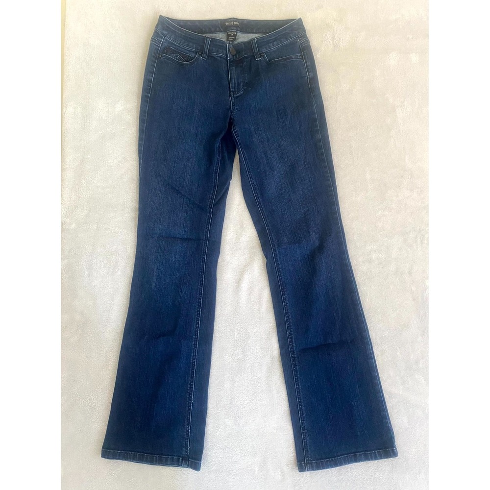 White‎ House Black Market Contour Bootcut Jeans Womens 6 Blue Denim Rhinestone